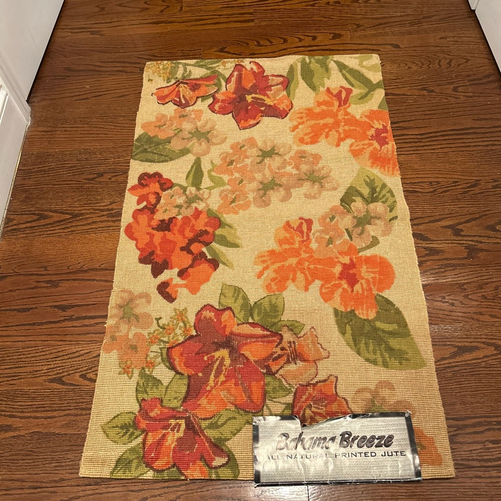 Multicolor Woven Floral Door Mat 40”x 24” Throw Carpet Indoor Outdoor Jute NWTS